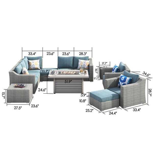 Corvus Martinka 12pc Outdoor Grey Wicker Fire Pit Sectional Sofa Set