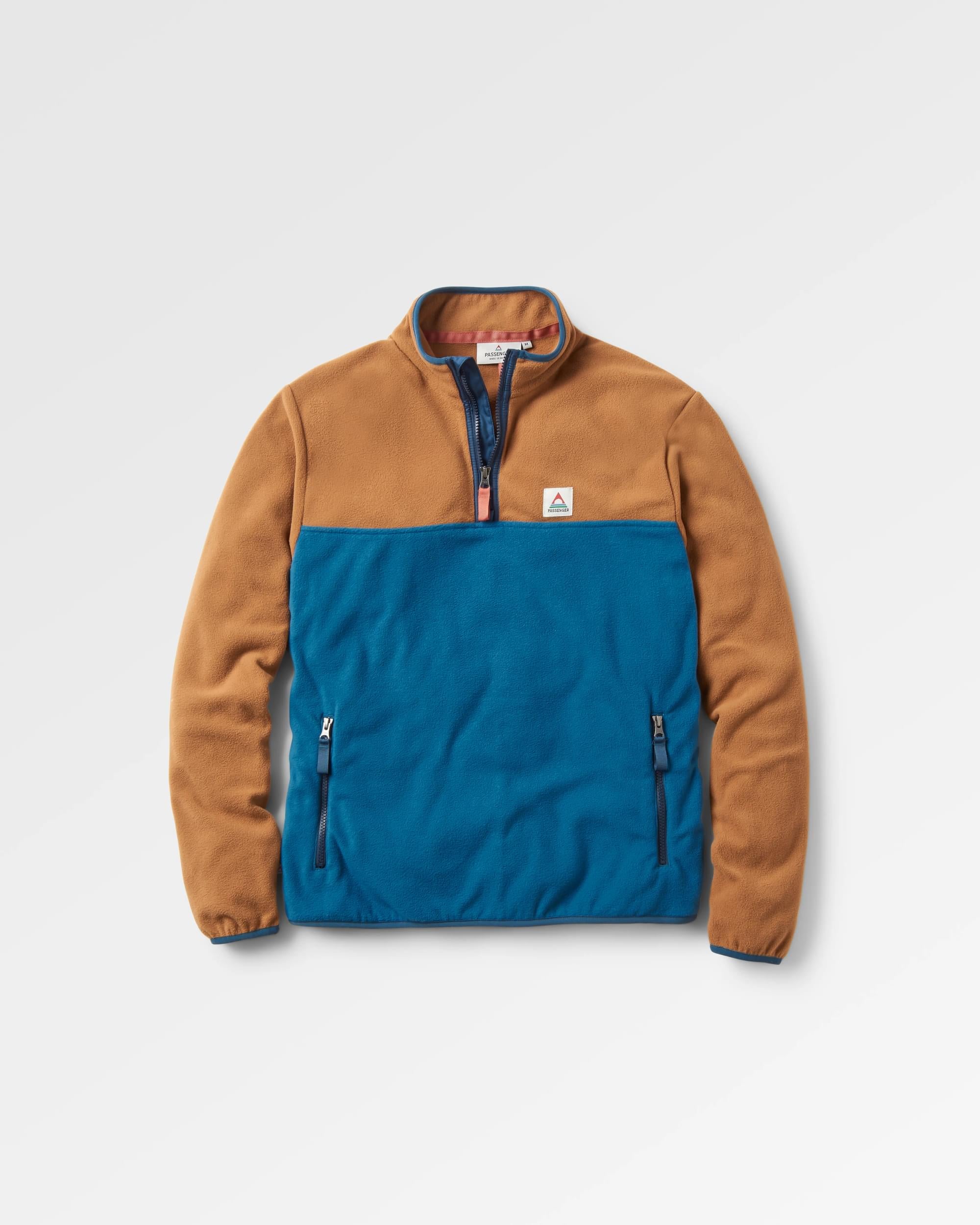 Set Off Recycled Polar 1/4 Zip Fleece - Toffee/Blue Steel