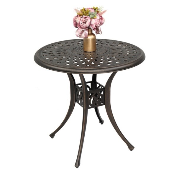 Circular Diamond Top Courtyard Cast Aluminum Table Bronze