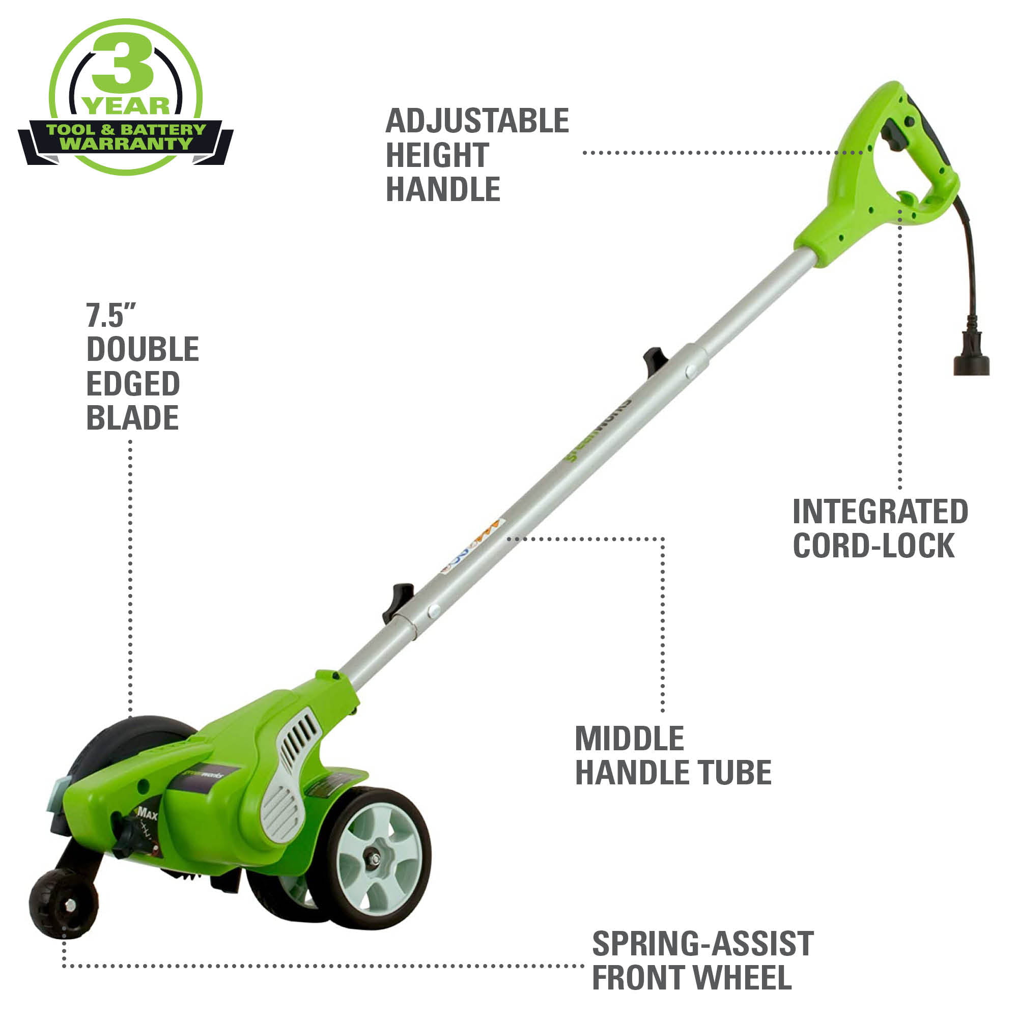 Greenworks 12 Amp 7.5-inch Corded Electric Edger， 27032