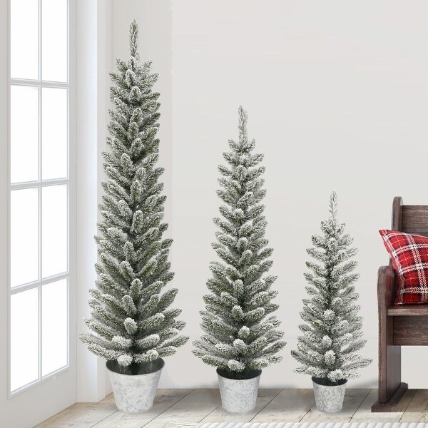 Potted Flocked Pine Pencil Artificial Christmas Tree