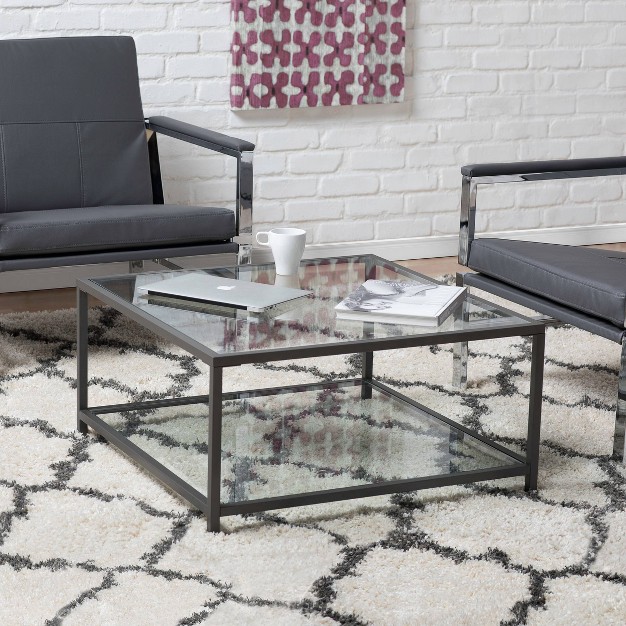 Camber Modern Square Coffee Table With Clear Glass Pewter Studio Designs Home