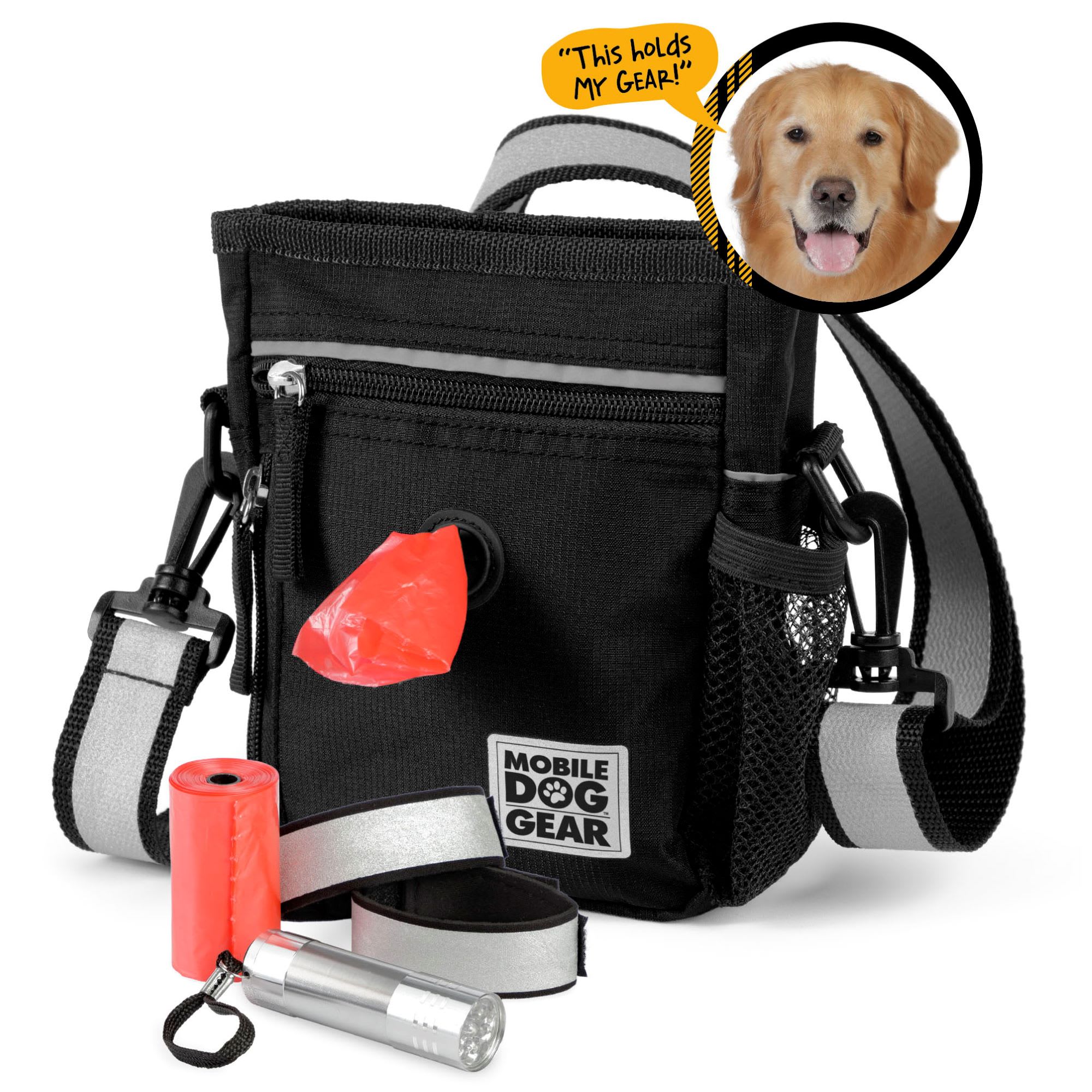 Mobile Dog Gear Black Bundle Day/Night Walking and Week Away Bag， Dine Away Set