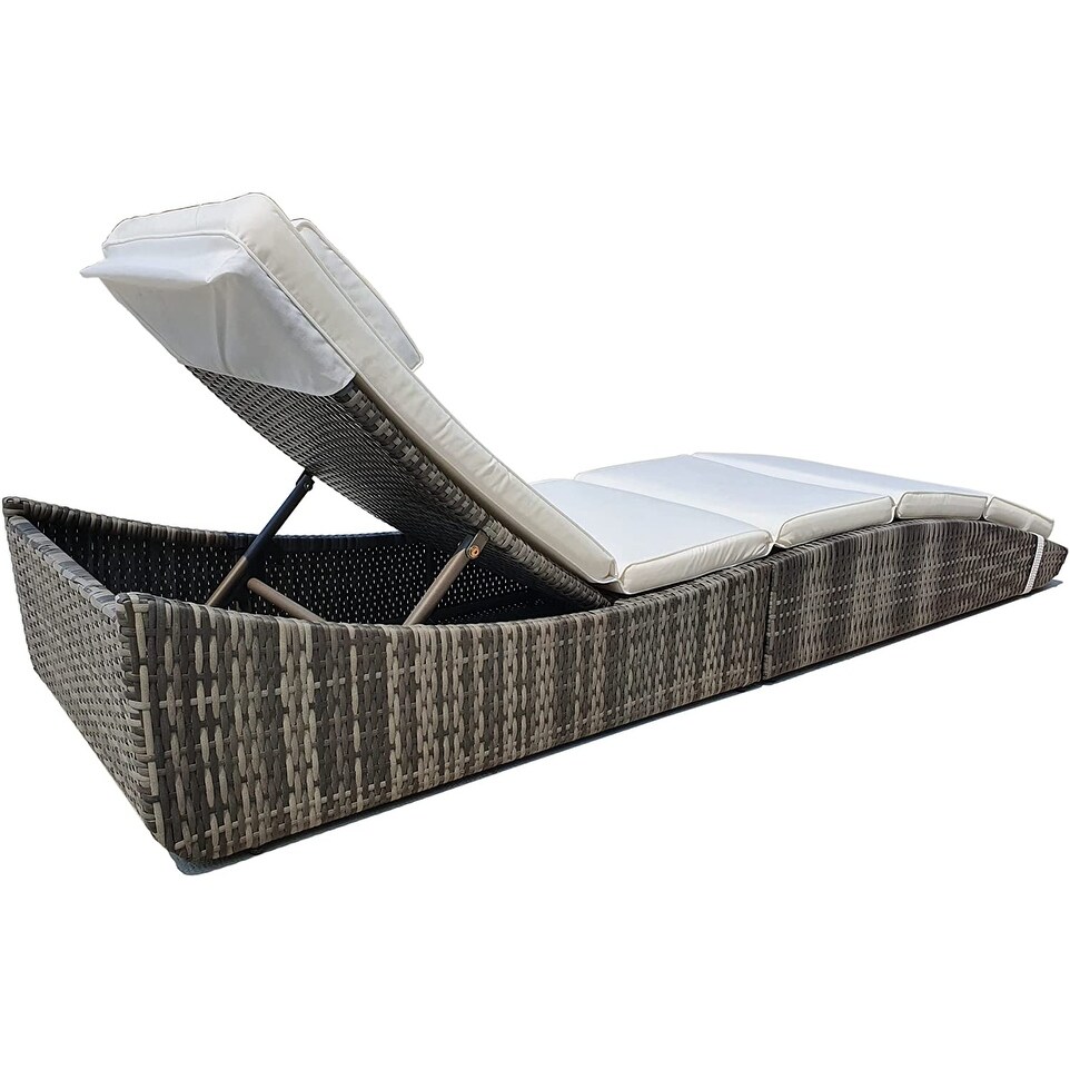 Outdoor SunBathing Wicker Reclining Chaise Lounge with Cushion Folding Sun Lounger Chair Patio Backrest Pillow