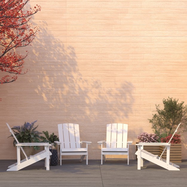 Merrick Lane Set Of 4 All weather Poly Resin Wood Adirondack Chairs In White