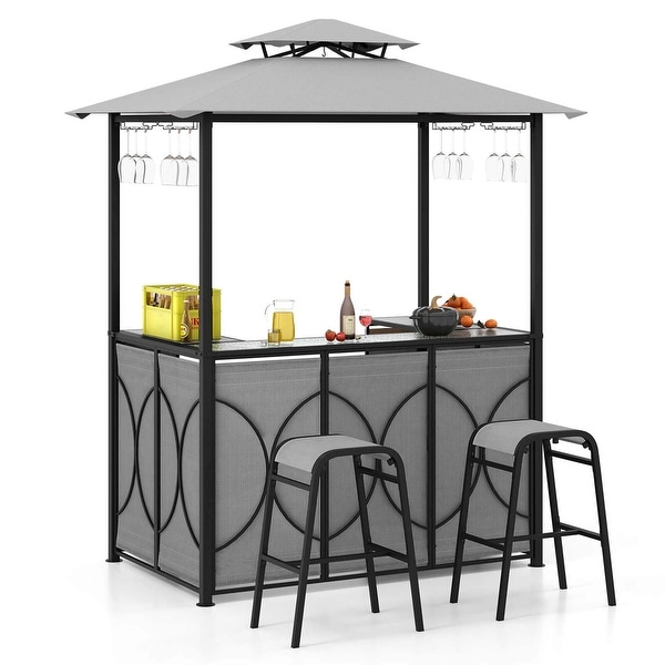 Costway 3 PCS Patio Bar Set with Tempered Glass Bar Table Metal