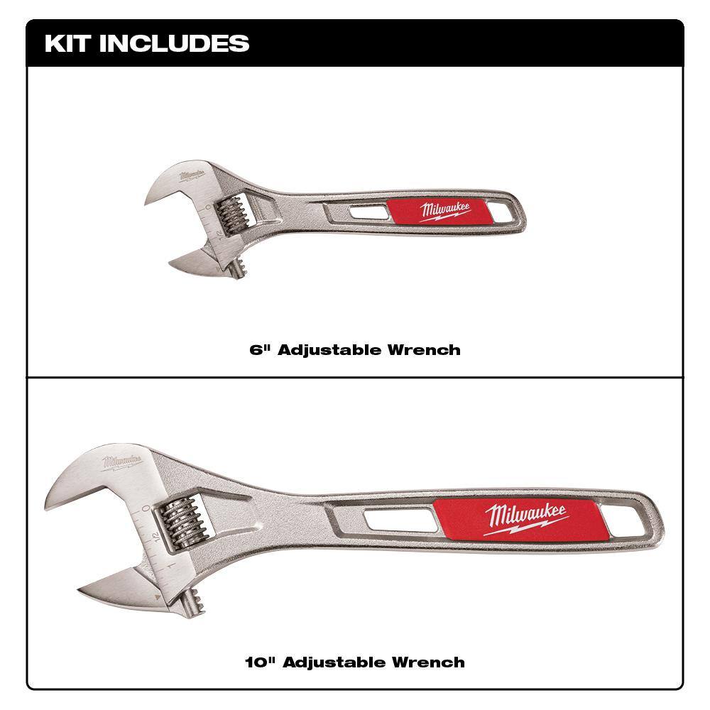 MW 6 in. and 10 in. Adjustable Wrench with 10 in. Smooth Jaw Plier (3-Pieces) 48-22-7400-48-22-6550