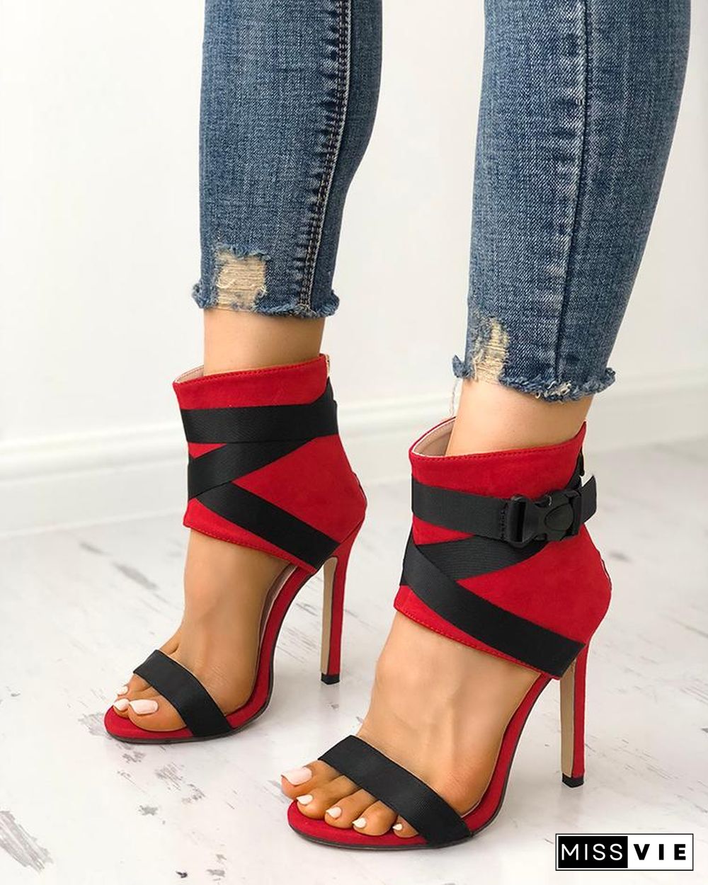 Splicing Bandage Peep-toe High Heeled Sandals