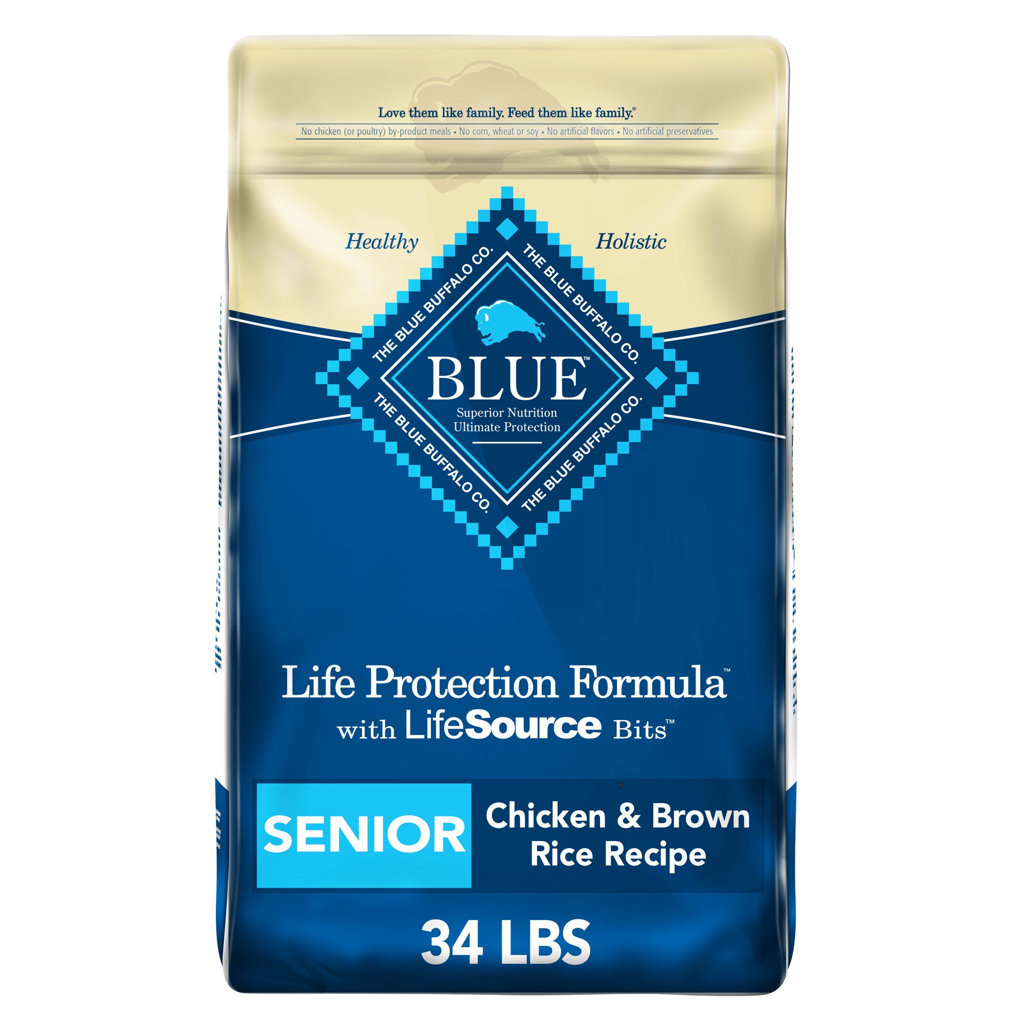 Blue Buffalo Life Protection Formula Chicken and Brown Rice Dry Dog Food for Senior Dogs Whole Grain 34 lb. Bag