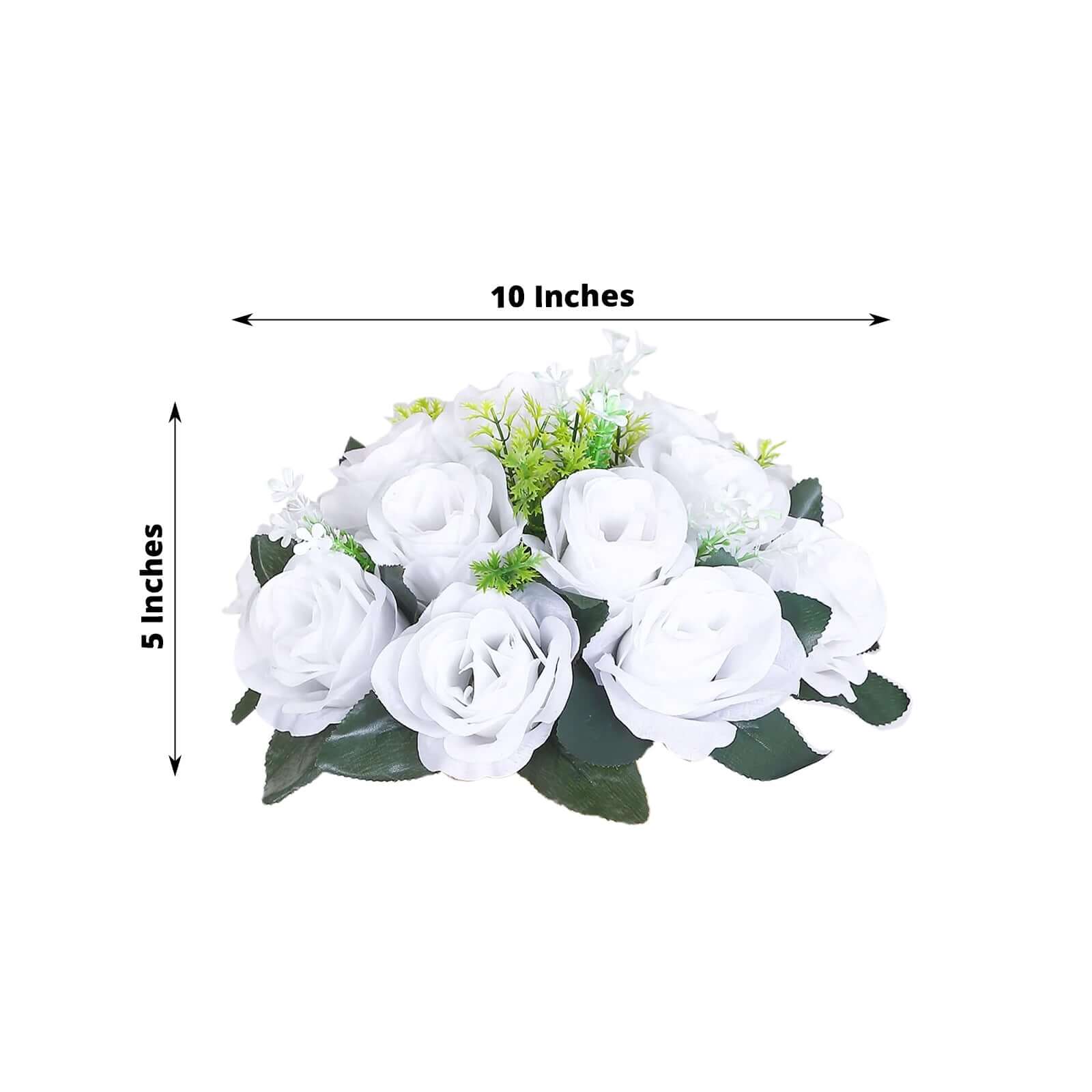 2 Pack White Artificial Flower Ball Bouquets For Centerpieces 15-Head Silk Rose Kissing Balls 10