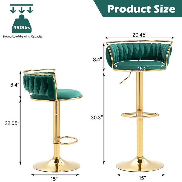 Set of 2 Bar Stool Adjustable Swivel with Gold Frame