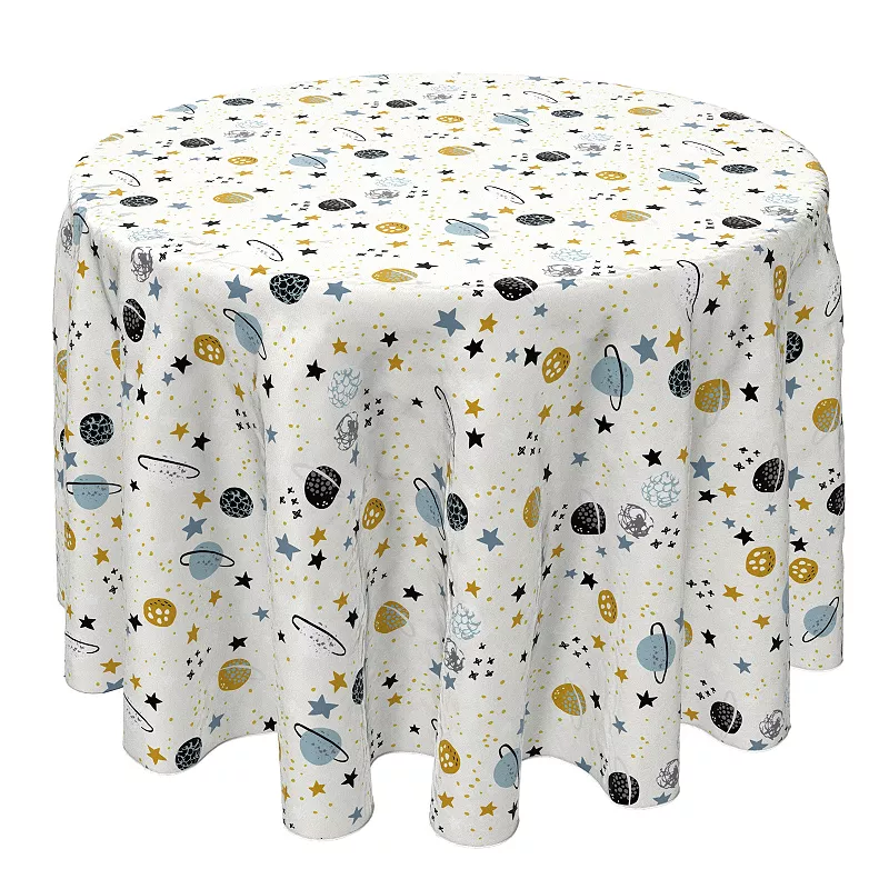 Round Tablecloth， 100% Cotton， 60 Round， Cartoon Galaxy