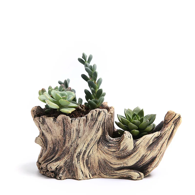 Creative Flowerpot Cement Tree Root Carving Mini Pastoral Flowerpot Succulents Basin Reusable Flower Planter Stump Flower Pot