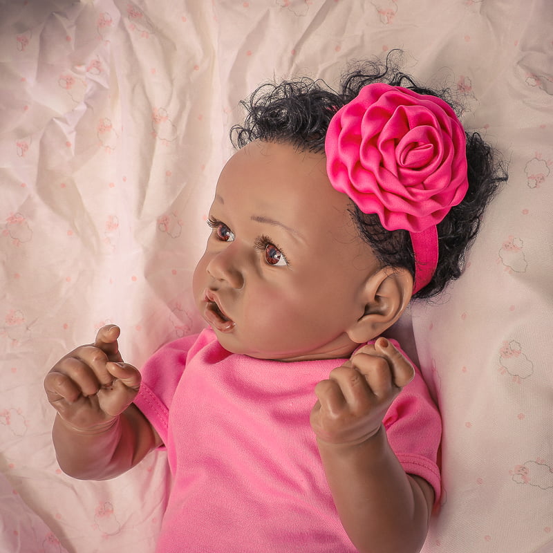 22" Lifelike Reborn Doll Realistic Full Body Reborn Doll Silicone Vinyl Reborn Baby Dolls Handmade Reborn Doll Toys Newborn Baby Doll Realistic Girl Doll for Children Kid Gift Black Skin