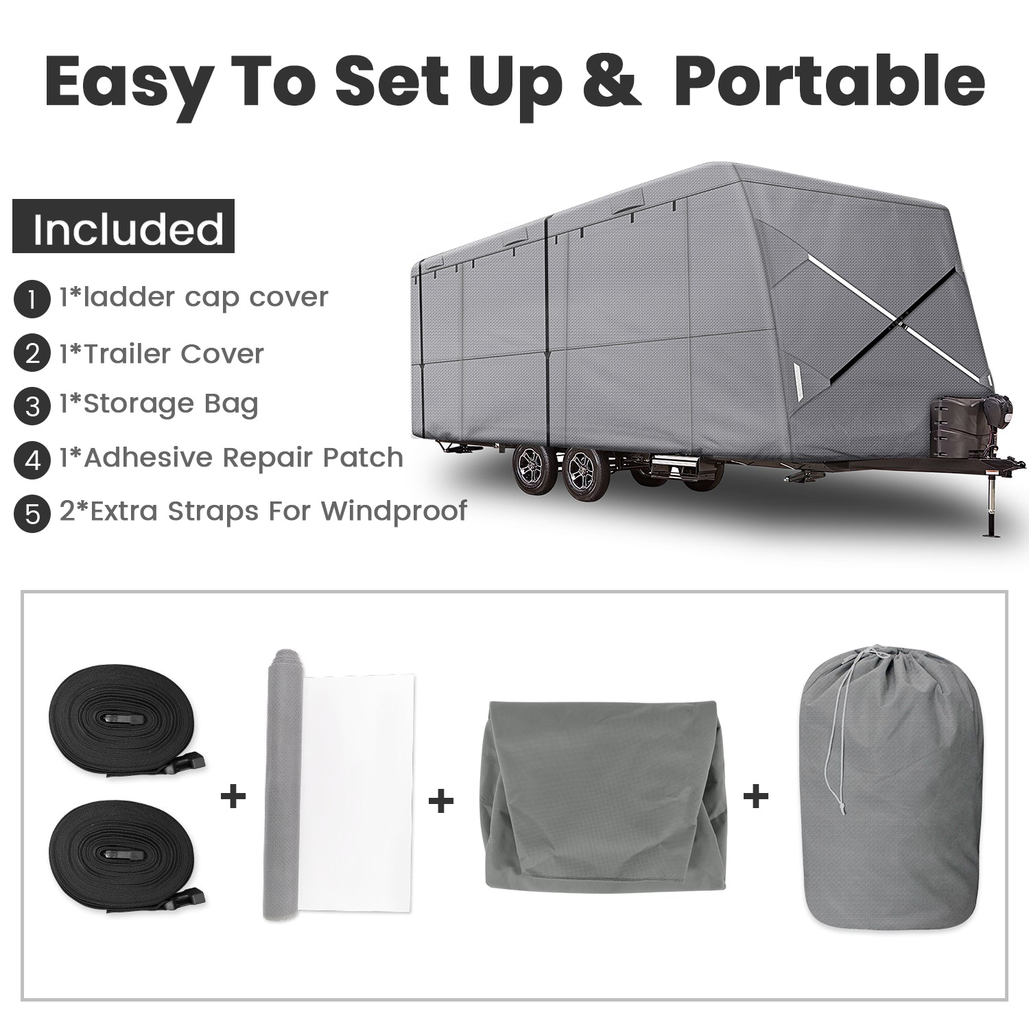 Leader Accessories XtraBrella Travel Trailer RV Cover Windproof Extra Thick Upgraded 5 Layers Camper Cover with Adhesive Repair Patches， 14'-16'