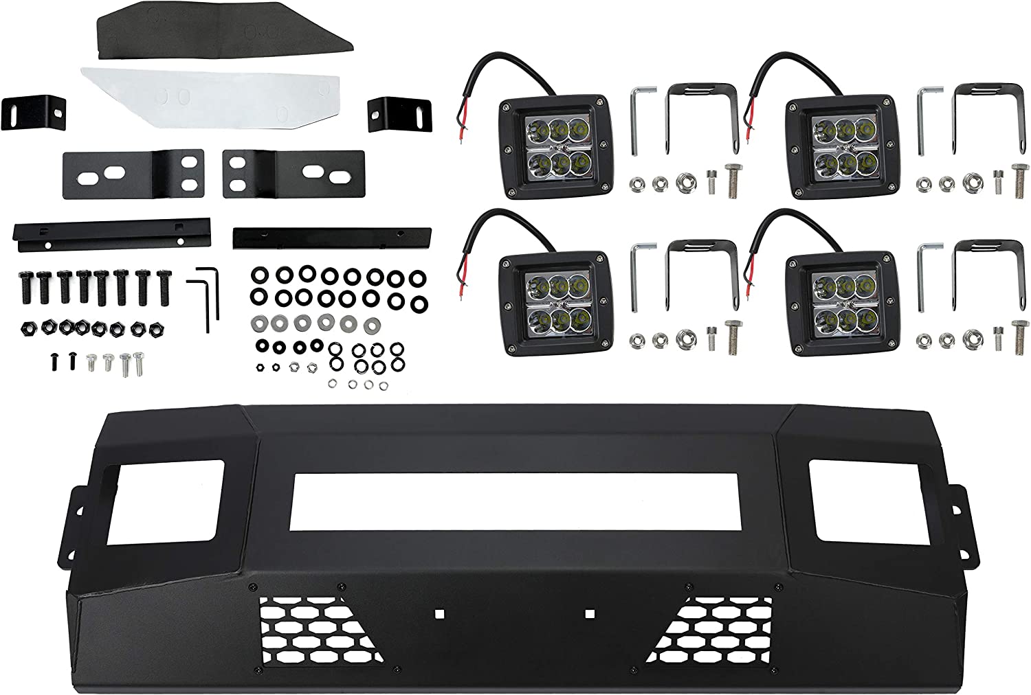 HECASA 3-Piece Modular Front Bumper for 2011-2016 Ford F250 F350 2/4WD Super Duty w/ LED Lights