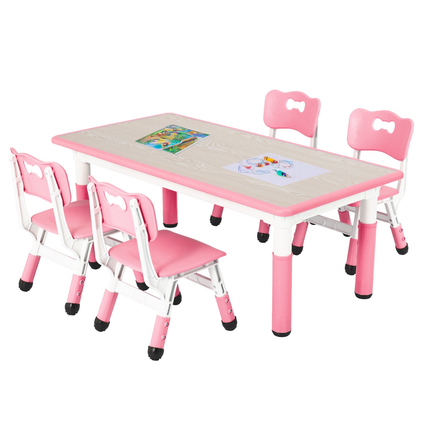 Kids Study Table and Chair Set Height Adjustable for Reading, Drawing, Eating