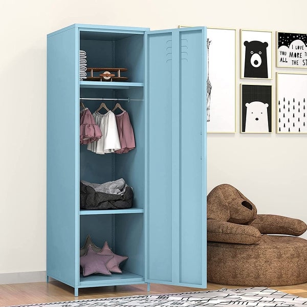 Metal Armoires Locker Cabinet for Kid with Hanging Rod and Shelves - - 36905280