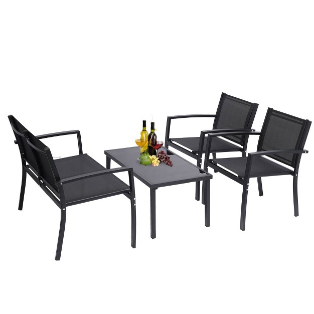 4pc Outdoor Garden Patio Conversation Set Black Wellfor