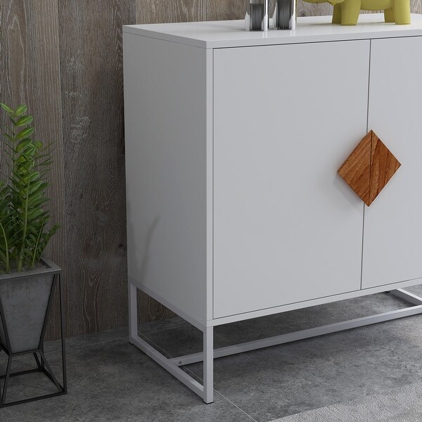 White Square Shape Handle 2 Doors Sideboard