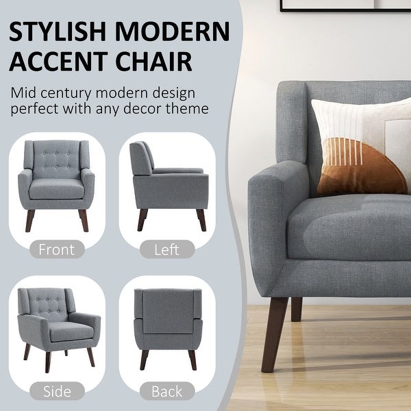 Modern Accent Chair Cotton Linen Upholstered Chair for Living Room