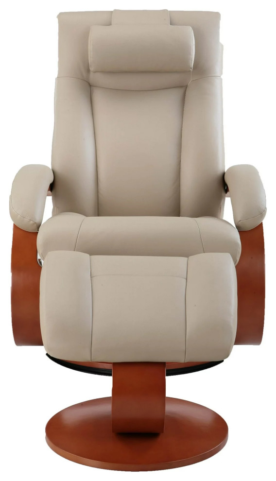 Modern Recliner Chair  Grain Leather Upholstered Seat With Ottoman  Cobblestone   Modern   Recliner Chairs   by Declusia  Houzz