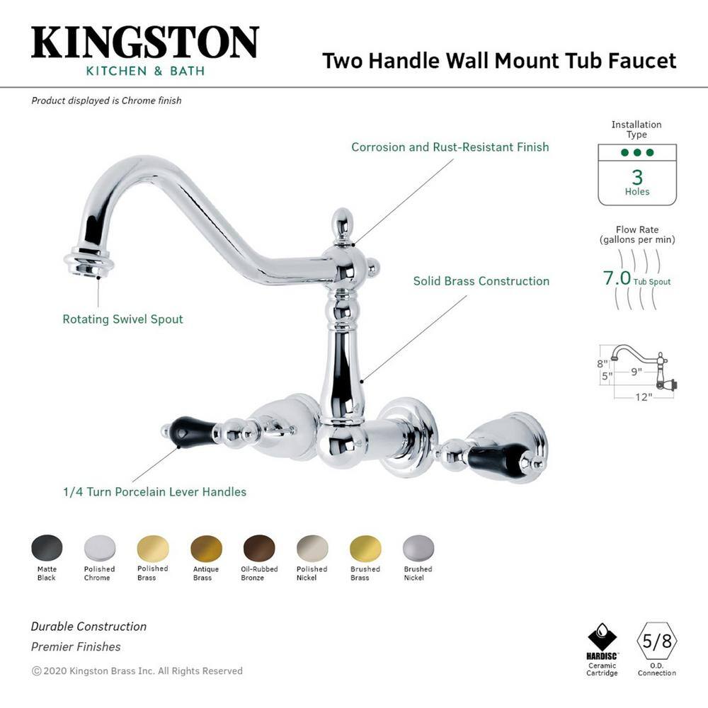 Kingston Brass Duchess Wall Mount Roman Tub Faucet in Matte Black (Valve Included) HKS1020PKL