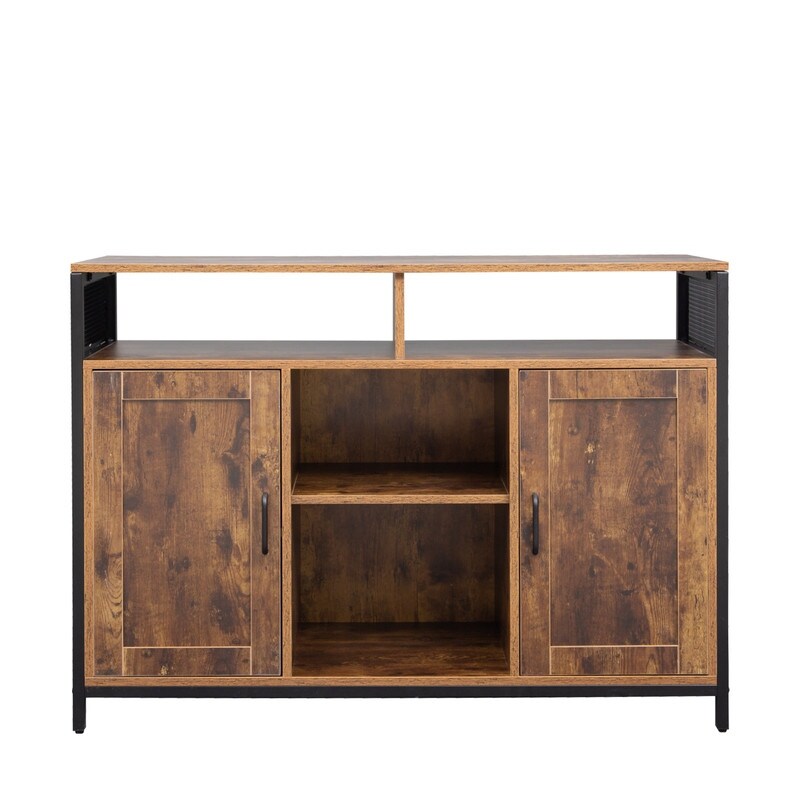 Industrial Style Storage Cabinet  Kitchen Buffet Sideboard with Open Shelves for Dining Room Living Room  Rustic Brown