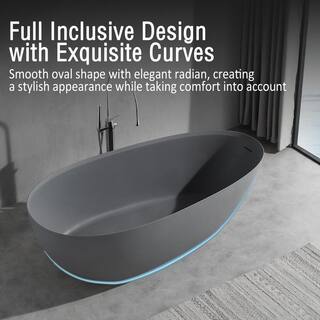 INSTER JUNO 67 in. Solid Surface Stone Resin Egg Shape Flatbottom Bathtub in Matte Cement Grey HDPCYNBT0004