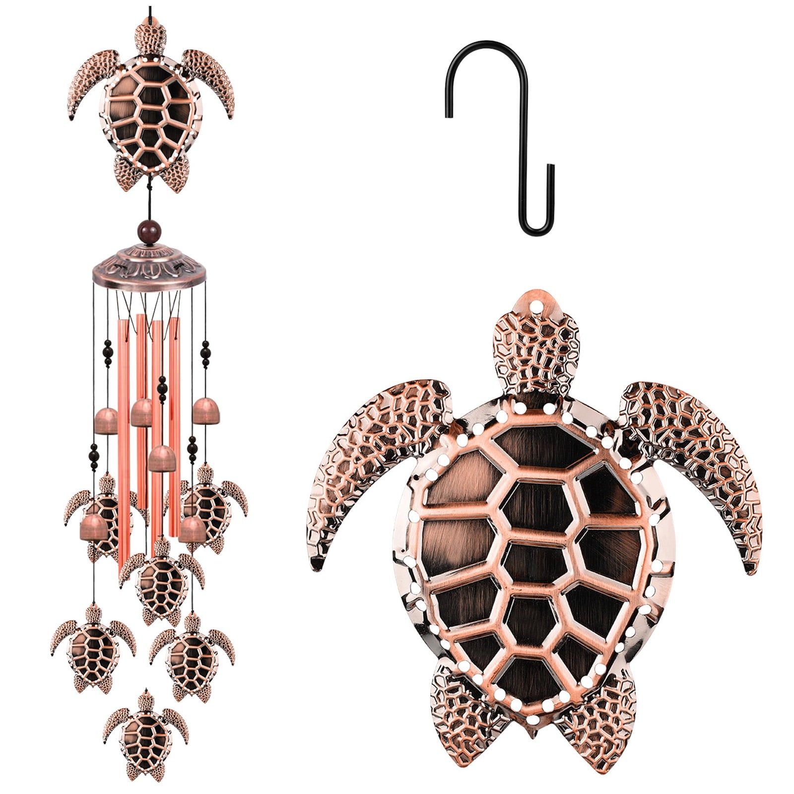 TSV Sea Turtle Wind Chimes， Hanging Outdoor RetroTortoise Wind Chimes Bells with S Hook， Indoor Decor， Memorial Gift Symbolizes Longevity Health Steadiness and Peace， Hang for Garden Yard Patio