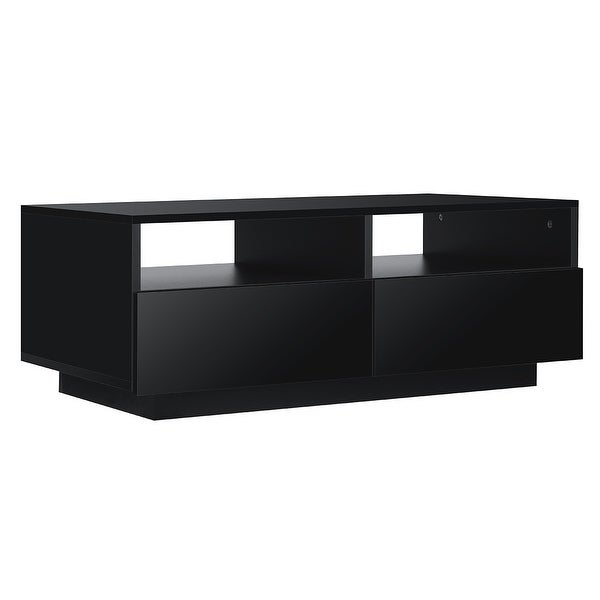 High Gloss LED Coffee Table Modern Black Coffee Table with Storage Drawer， 35.4 x 22 x 13.8 Inches