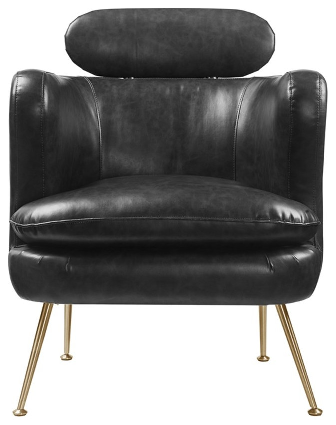 Leatherette Accent Chair with Shelter Sloped Armrest Black   Midcentury   Armchairs And Accent Chairs   by Homesquare  Houzz