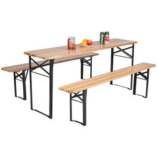 WELLFOR 3-Pieces Rectangular Metal and Wooden Picnic Table Set OP-HWY-70433