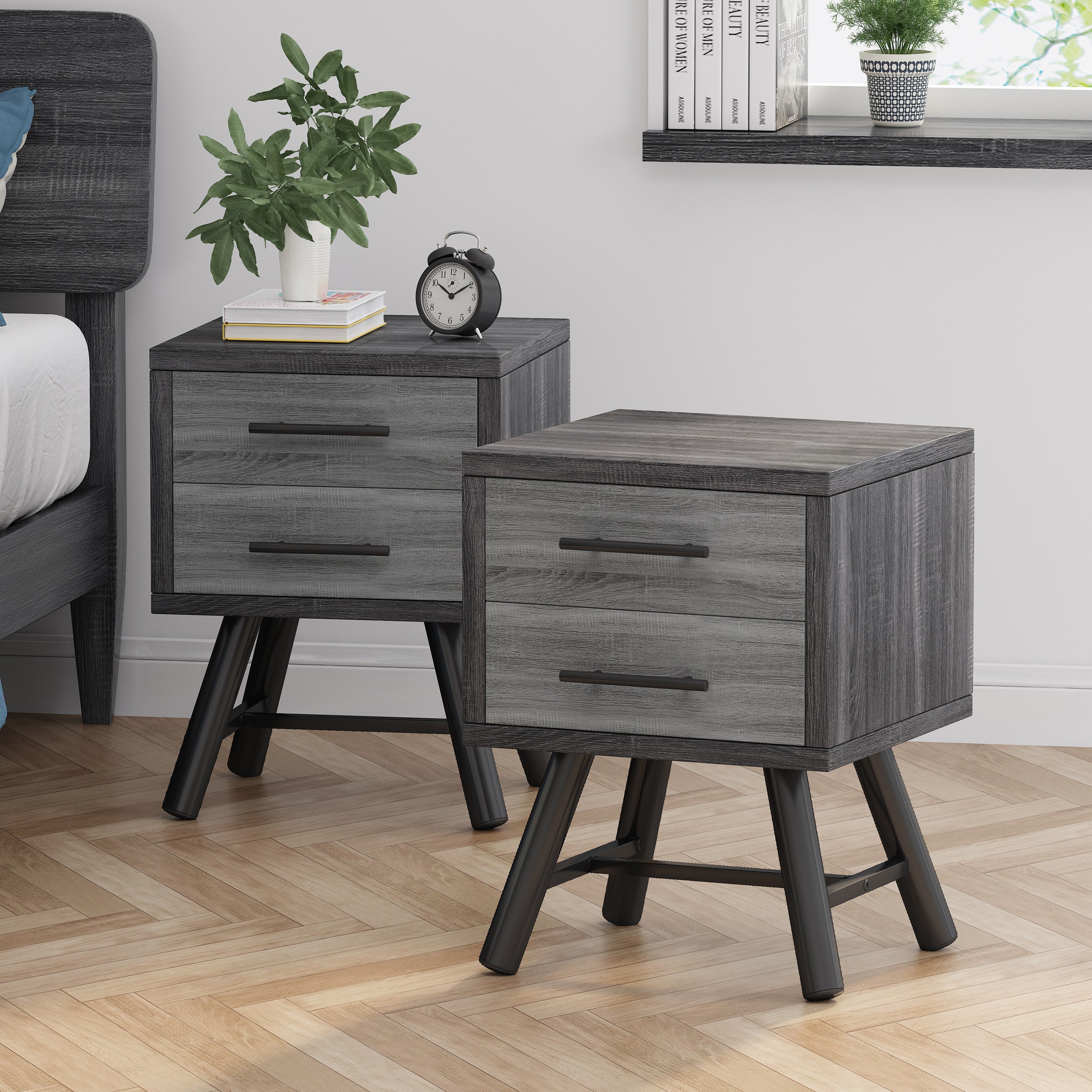 Amariana Mid-Century Modern Nightstands (Set of 2)