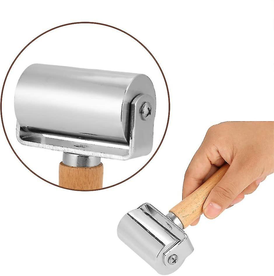 Wooden Handle Leather Tray Tools Edge Press Metal Roller 100mm，60mm，26mm，silver Tone(60mm)