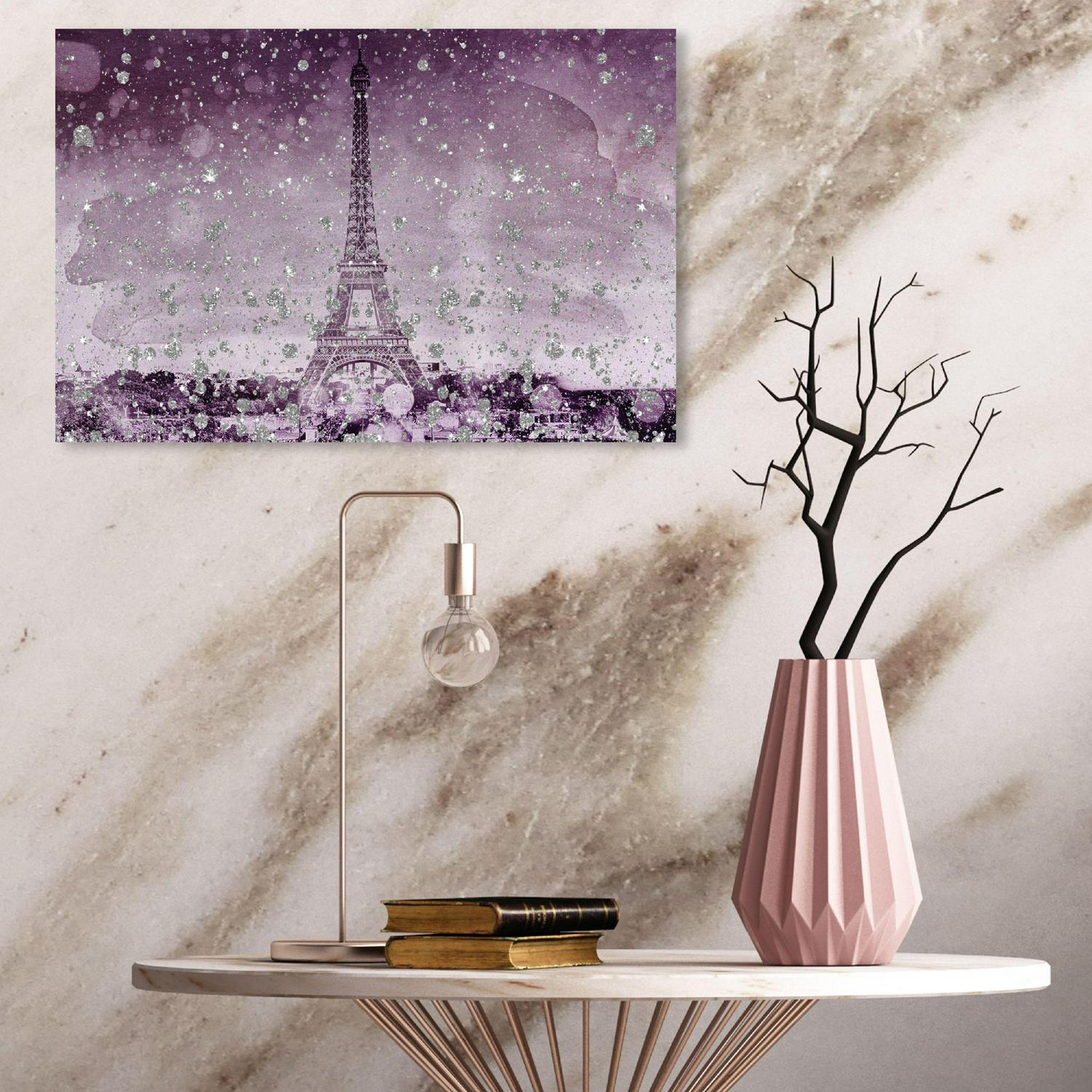 Runway Avenue Cities and Skylines Wall Art Canvas Prints and#8216;Eiffel Glitter Plum Home DA(C)cor， 15 x 10 ， Purple， Purple