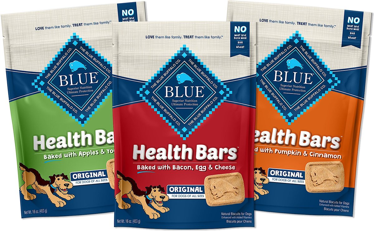 Blue Buffalo Health Bars Natural Crunchy Variety Pack Dog Treats Biscuits， 16-oz bag， 3 count