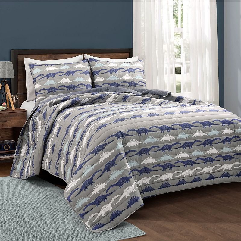 Lush Decor Make A Wish Stone Age Dinosaur Reversible Quilt Set with Shams