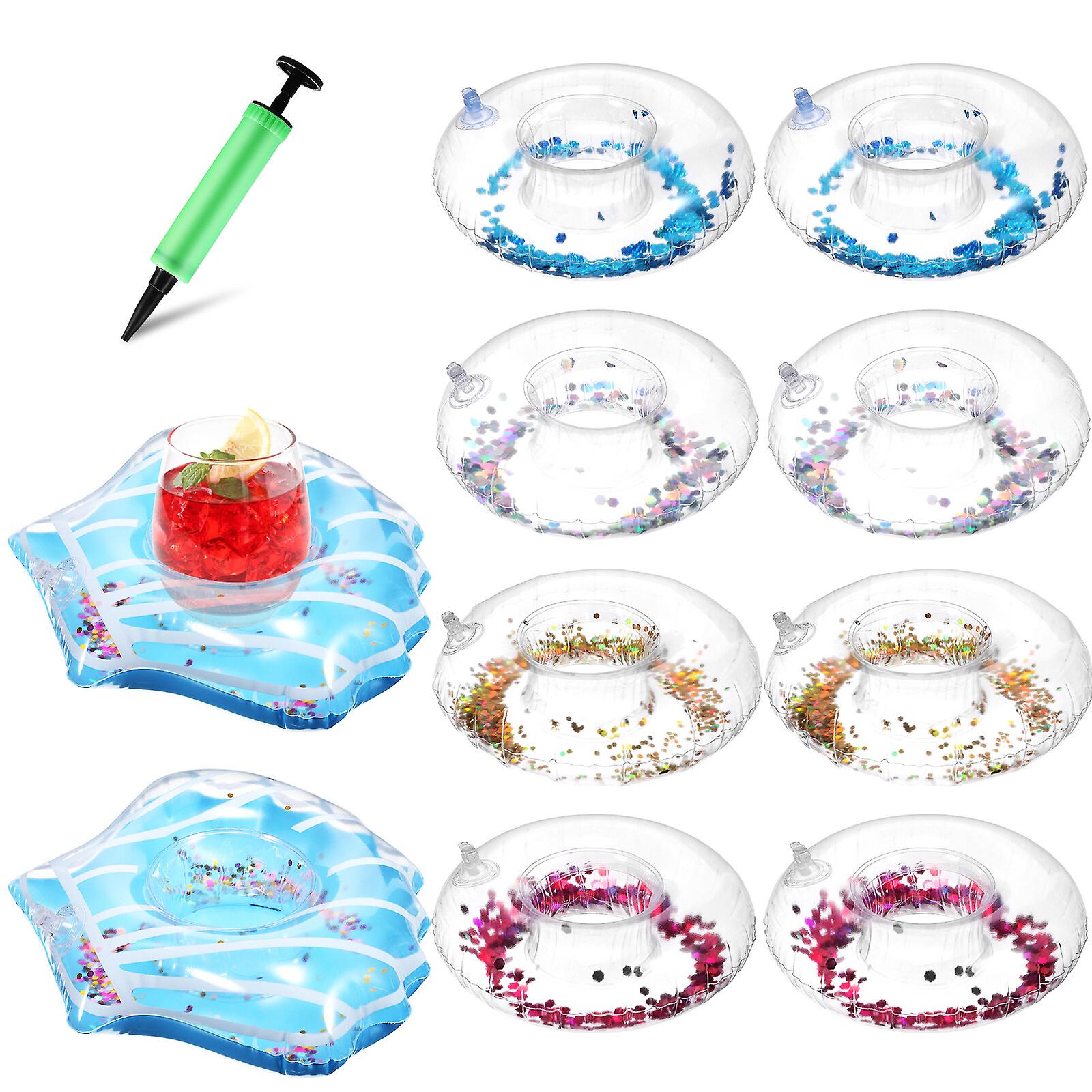 10pcs Inflatable Drink Holder Floating Coaster Cup Holder With Inflator Pump For Swimming Pool Party