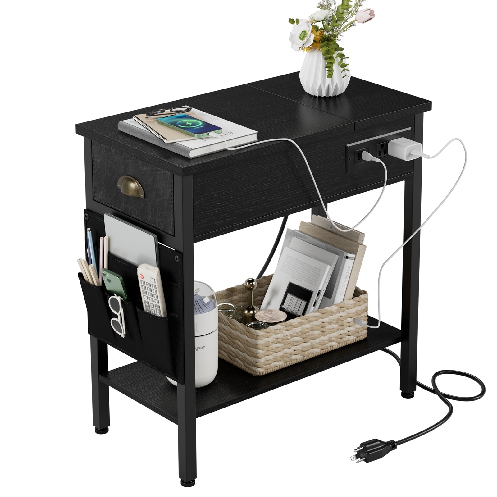 End Table with Charging Station， Side Table