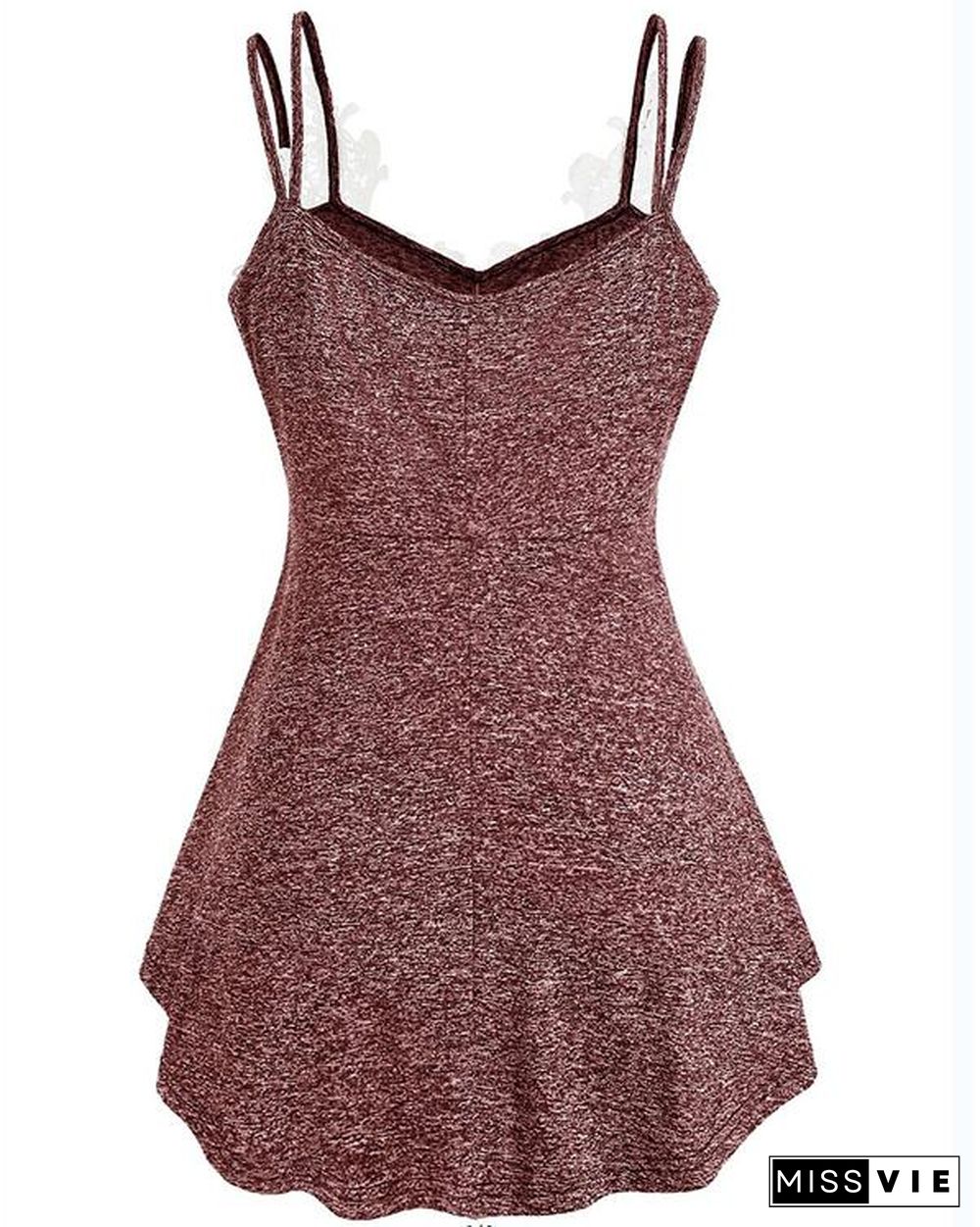 Solid Lace V-Neck Sleeveless Casual Tank Tops