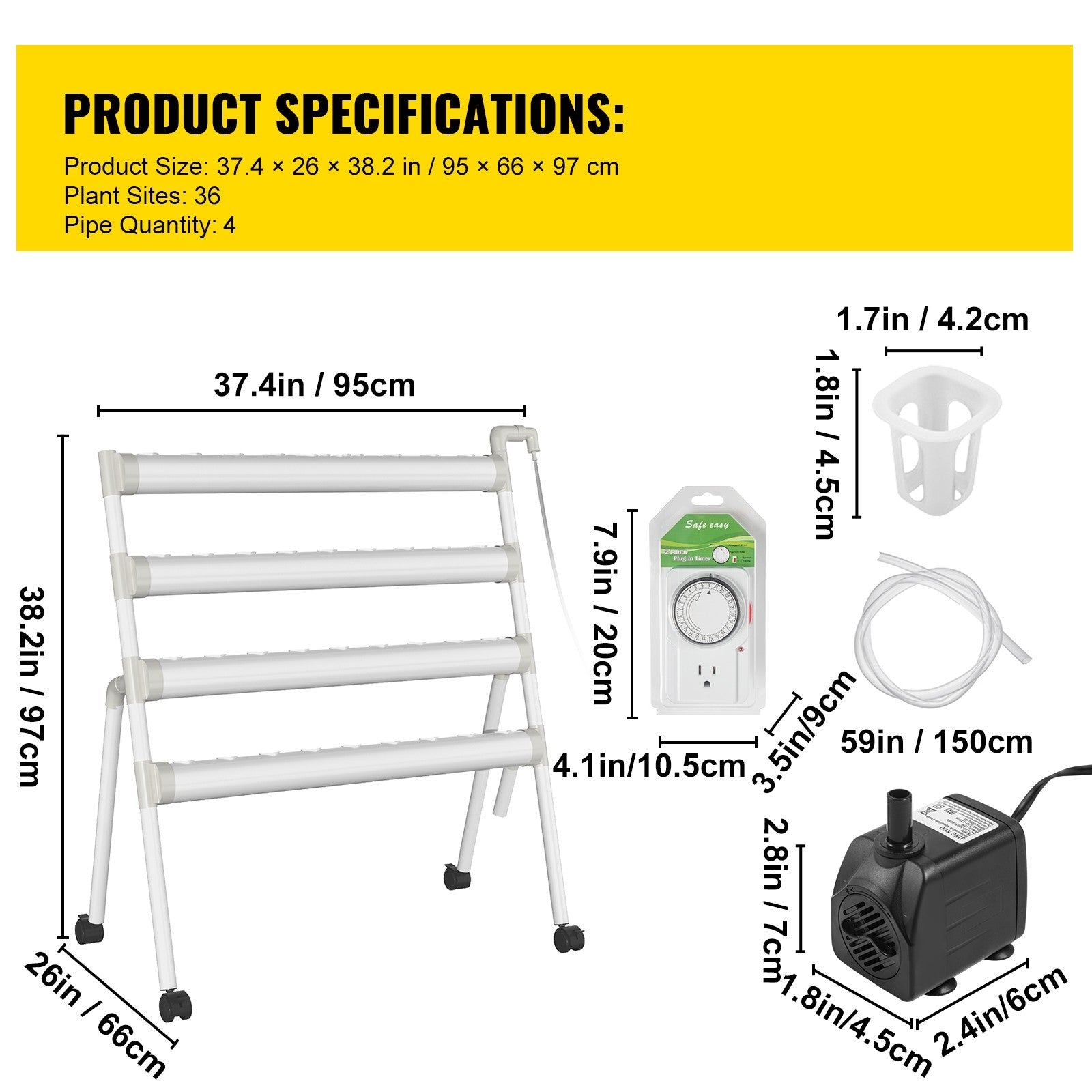 BENTISM Hydroponic Grow Kit Hydroponics System 36 Plant Sites 4 Layers 4 Pipes