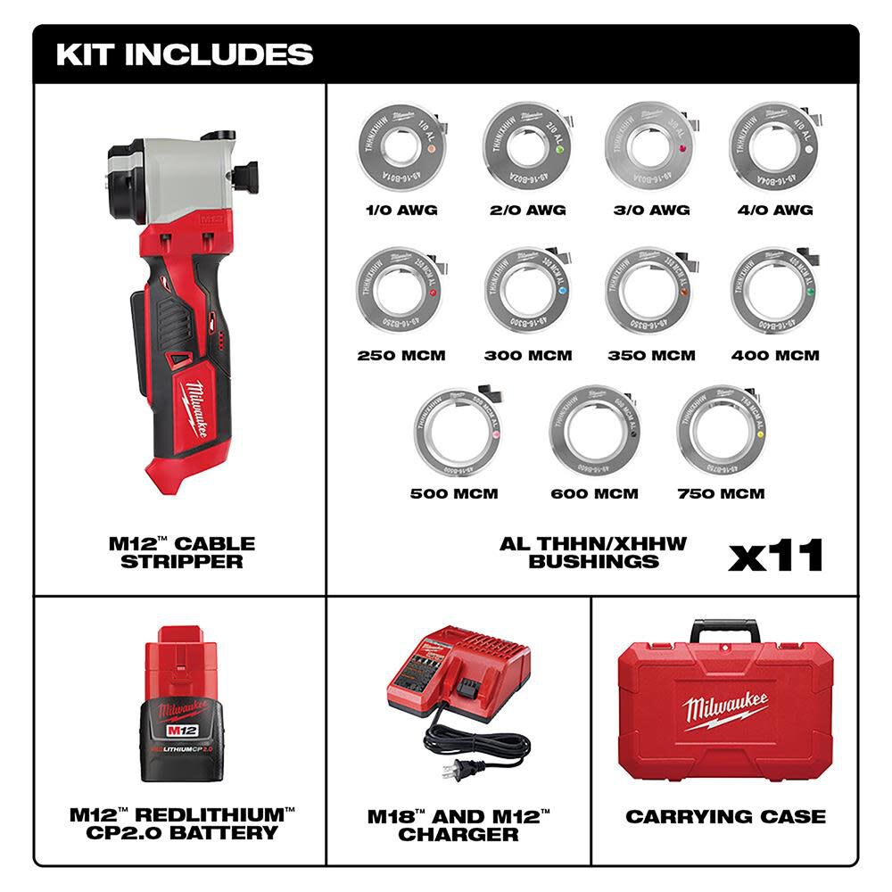 Milwaukee M12 Cable Stripper Kit for Al THHN / XHHW 2435AL-21 from Milwaukee