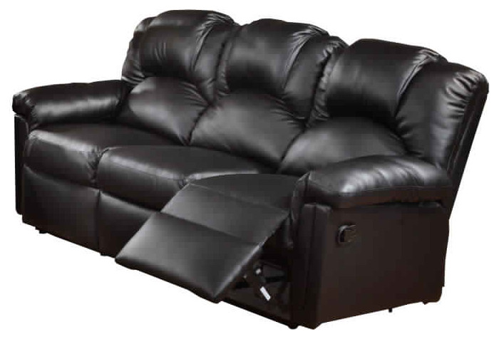 Benzara BM171421 Highly Plush Hardwood  Metal/Leather Recliner Sofa  Black   Contemporary   Sofas   by Uber Bazaar  Houzz