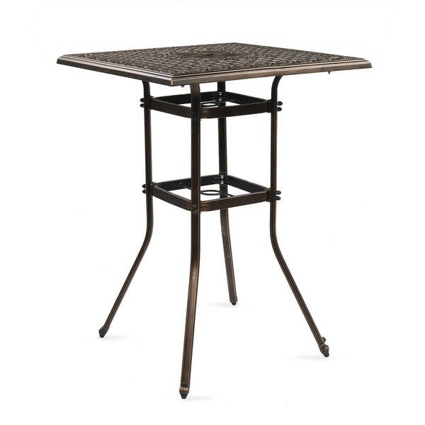 Patio Bar Height Table Cast Aluminium Square Bar Bistro Table with Umbrella Hole