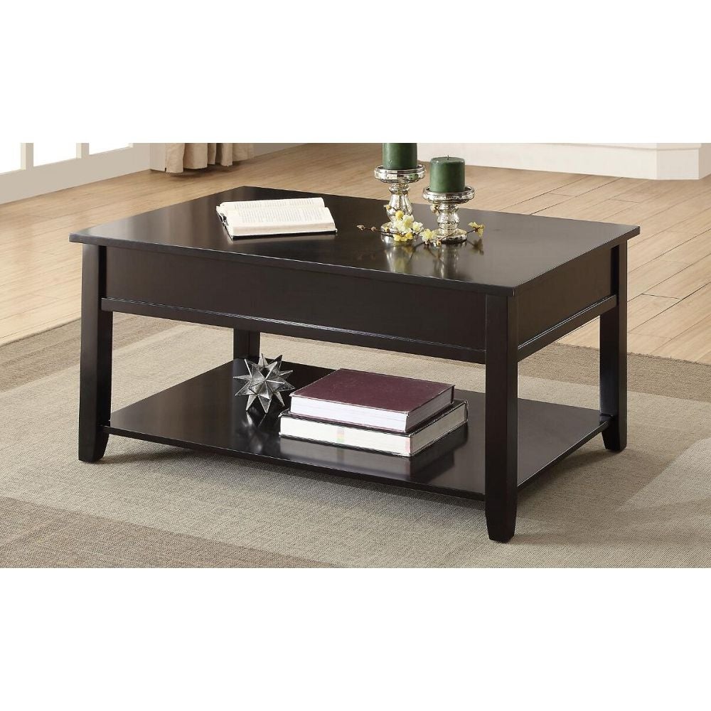 Contemporary Lift Top with 2 Storage compartments Coffee Table， Wood Lifting Top Central Table Metal Frame for Living Room