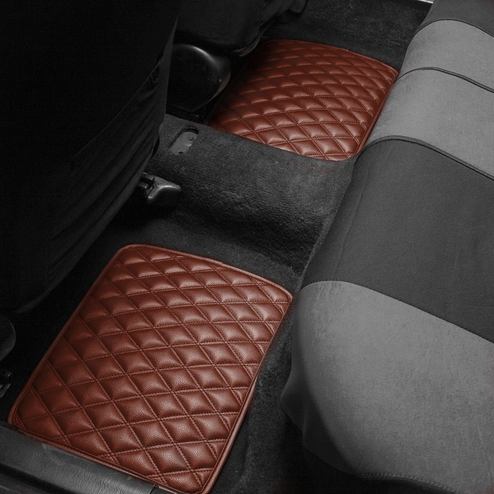 FH Group Universal Fit Diamond Pattern Floor Mats Leather For Car SUV Van Brown w/ Black Dash Pad F12002BROWN-FH1002BLACK