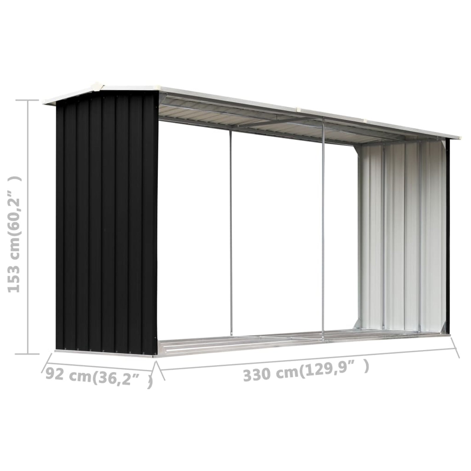 ametoys Garden Log Storage Shed Galvanized Steel 129.9"x36.2"x60.2" Anthracite