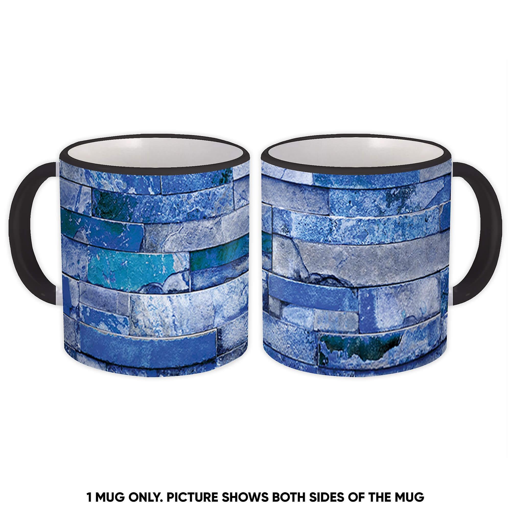 Gift Mug: Blue Brick Stone Wall Print Natural