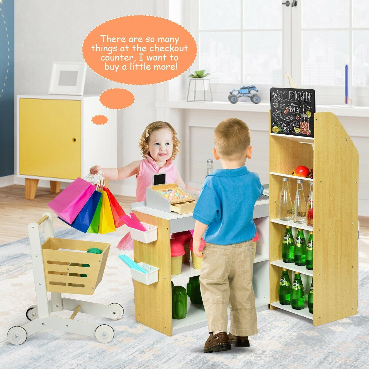 Costzon Pretend Grocery Store Playset, Supermarket Play Toy with Shopping Cart (Play Food Set are not Included)